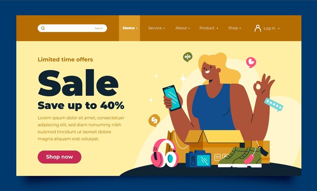 Página de inicio de compras dibujada a mano