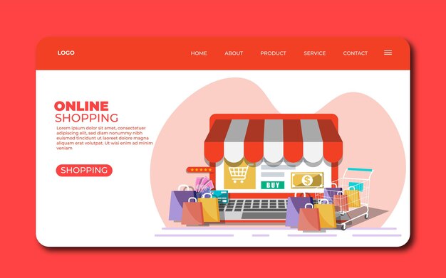 Página de inicio de compras en línea de diseño plano de vector libre