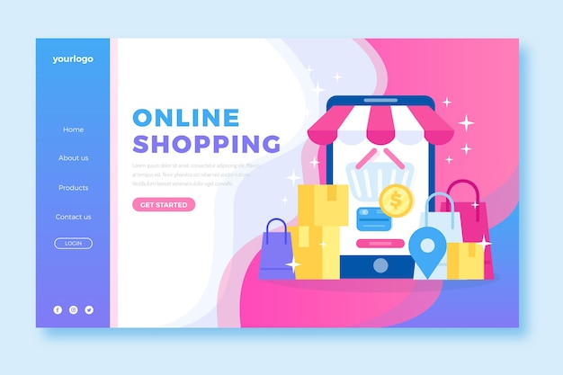 Página de inicio de compras en línea en diseño plano