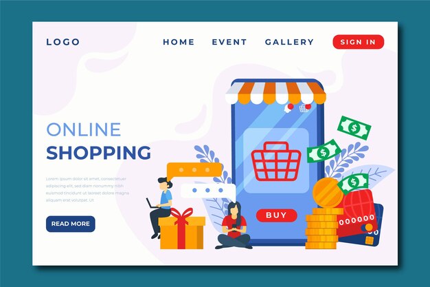 Página de inicio de compras en línea en diseño plano