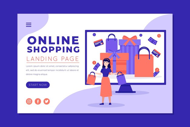 Página de inicio de compras en línea en diseño plano