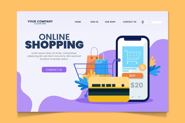 Página de inicio de compras en línea en diseño plano