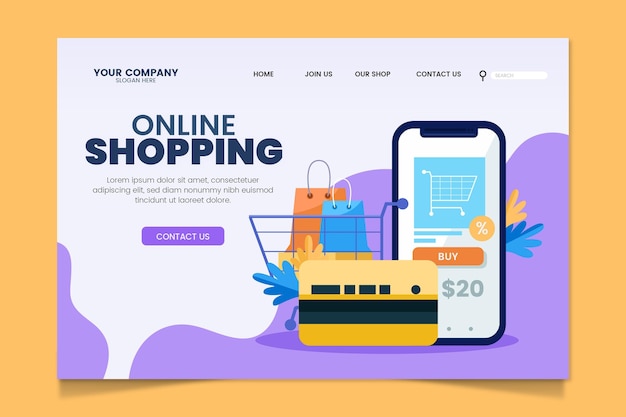 Página de inicio de compras en línea en diseño plano