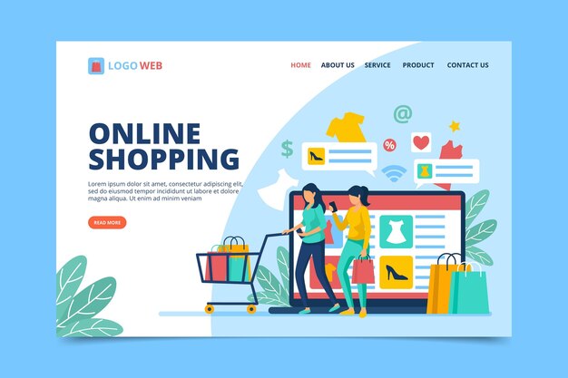 Página de inicio de compras en línea de diseño plano
