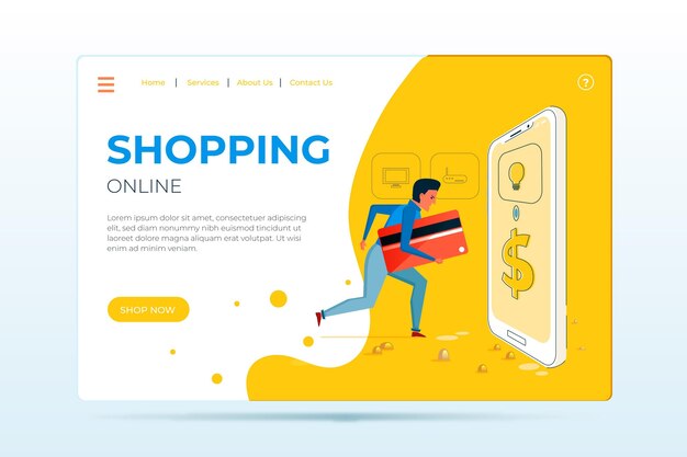 Página de inicio de compras en línea en diseño plano