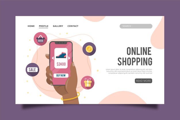 Página de inicio de compras en línea en diseño plano