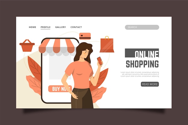 Página de inicio de compras en línea de diseño plano