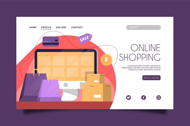 Página de inicio de compras en línea en diseño plano