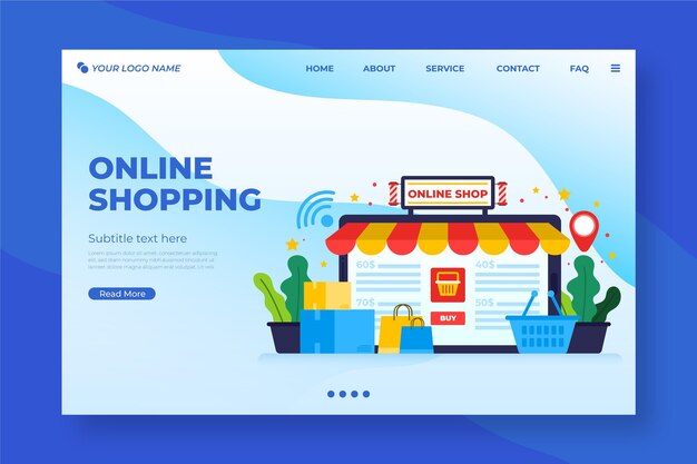 Página de inicio de compras en línea en diseño plano