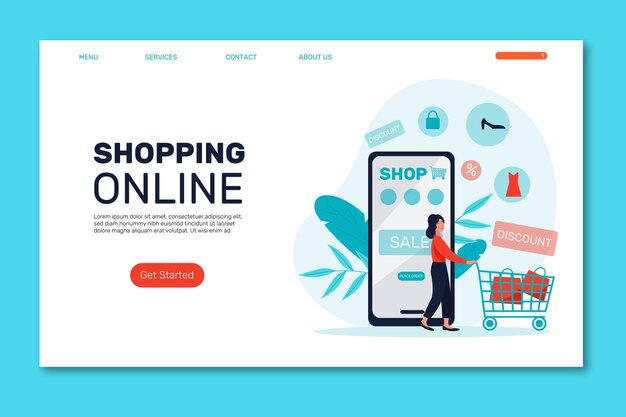 Página de inicio de compras en línea en diseño plano