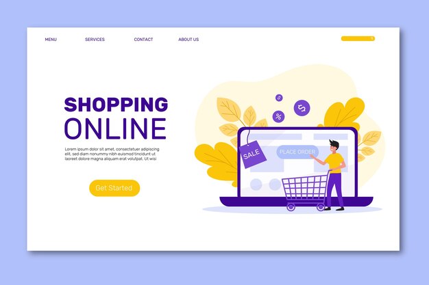 Página de inicio de compras en línea en diseño plano
