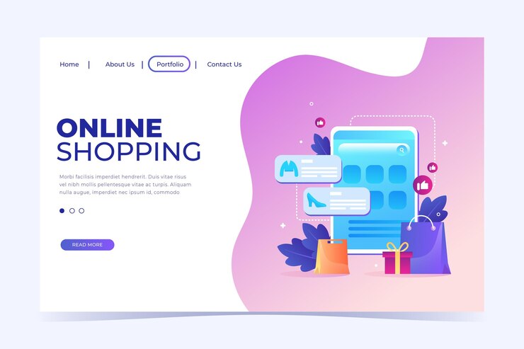 Vector gratuito página de inicio de compras en línea en diseño plano