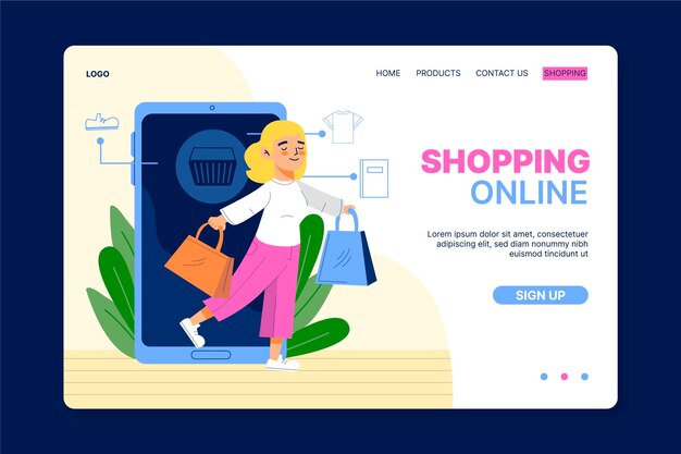 Página de inicio de compras en línea en diseño plano