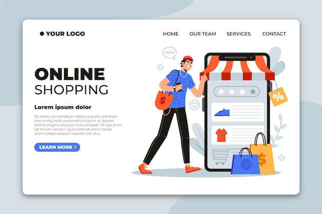Página de inicio de compras en línea de diseño plano