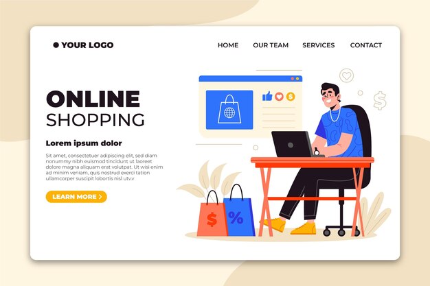 Página de inicio de compras en línea de diseño plano