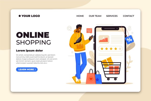 Página de inicio de compras en línea de diseño plano