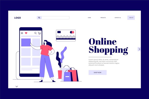 Página de inicio de compras en línea de diseño plano