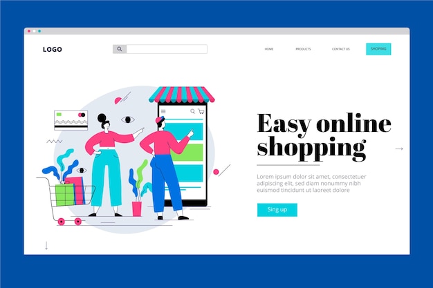 Página de inicio de compras en línea de diseño plano