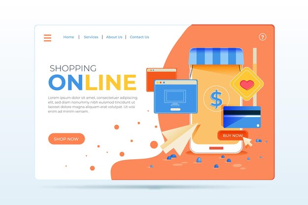 Página de inicio de compras en línea de diseño plano