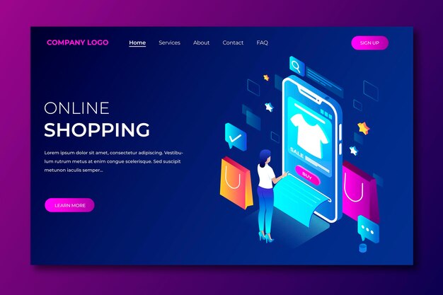 Página de inicio de compras en línea en estilo isométrico