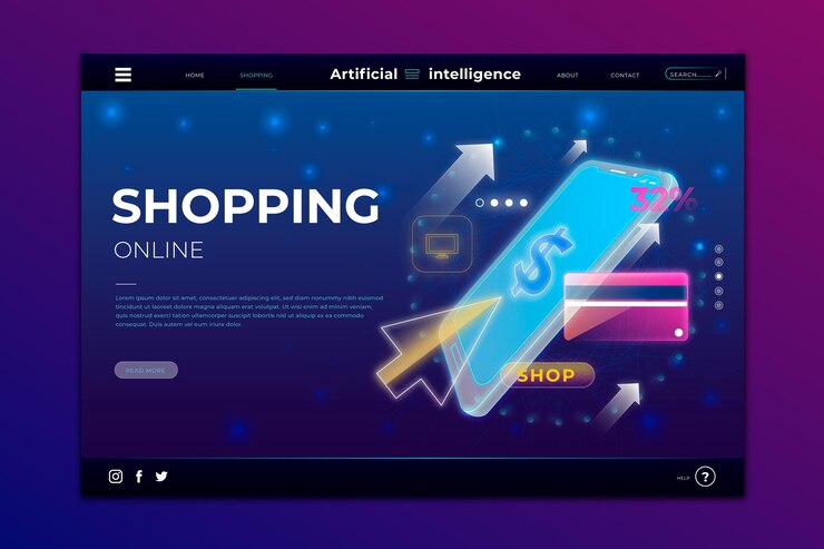 Vector gratuito página de inicio de compras en línea futurista