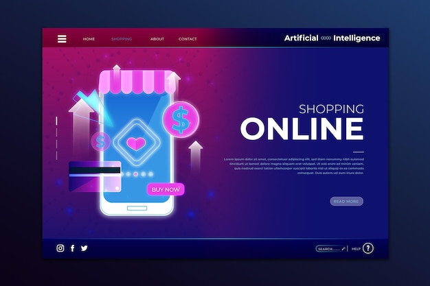 Vector gratuito página de inicio de compras en línea futurista