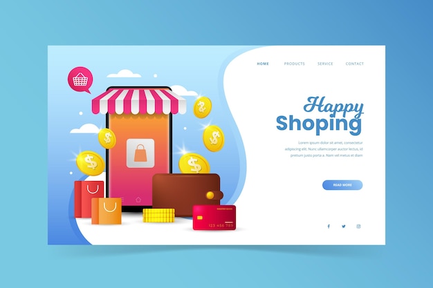 Vector gratuito página de inicio de compras en línea con ilustraciones