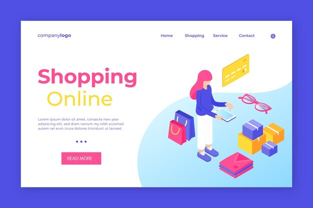 Página de inicio de compras en línea isométrica