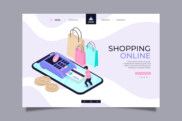 Página de inicio de compras en línea isométrica
