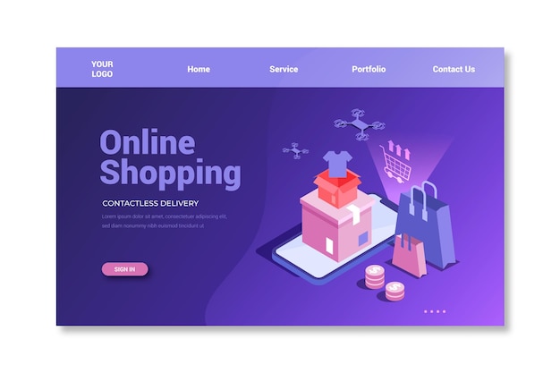 Página de inicio de compras en línea isométrica