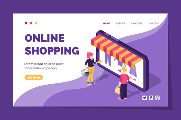 Página de inicio de compras en línea isométrica