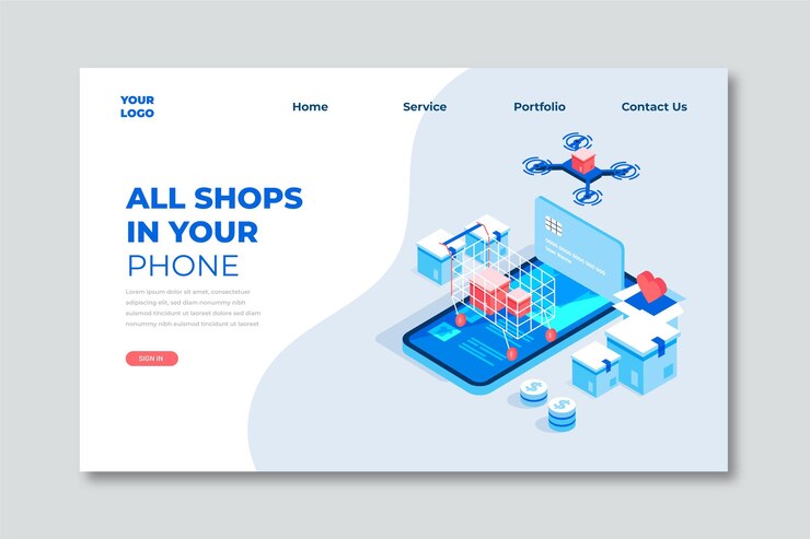 Vector gratuito página de inicio de compras en línea isométrica