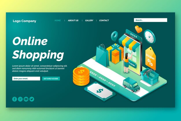 Página de inicio de compras en línea isométrica
