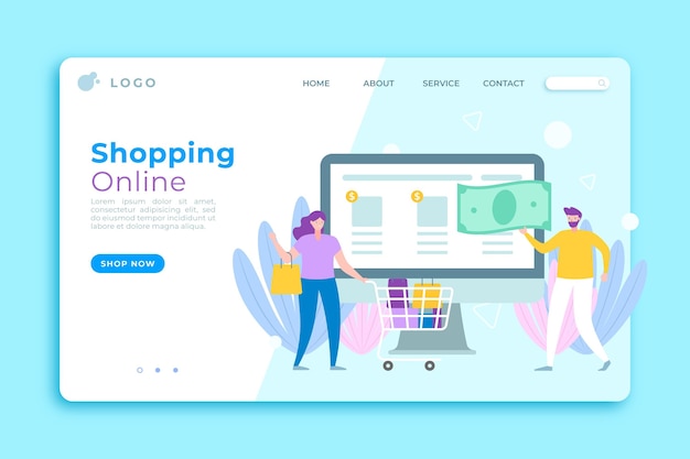 Página de inicio de compras en línea plana