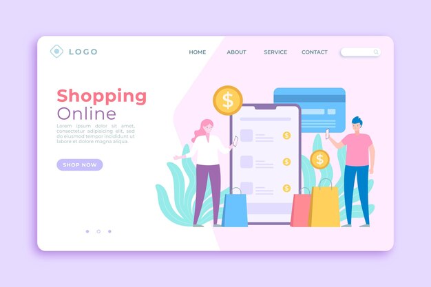 Página de inicio de compras en línea plana