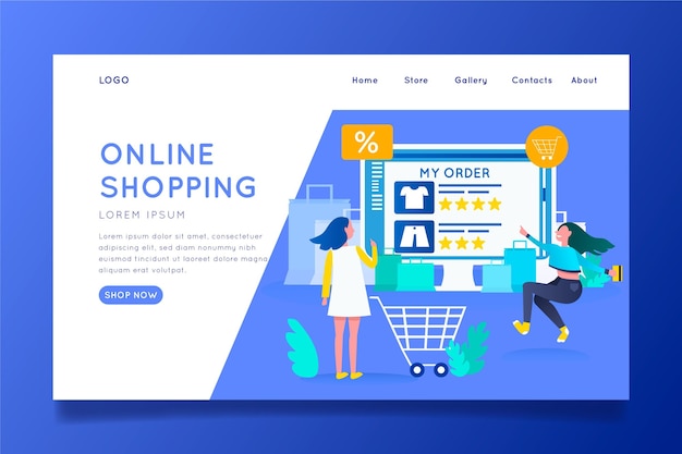 Página de inicio de compras en línea plana