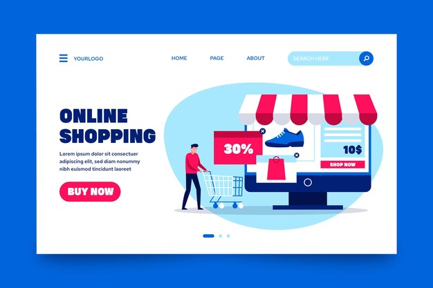 Página de inicio de compras en línea plana