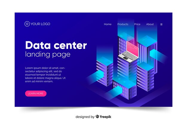 Página de inicio del concepto de centro de datos en tonos azules