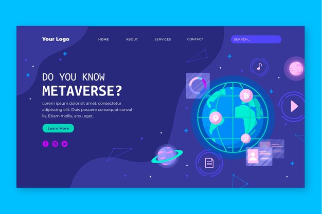Página de inicio de concepto de metaverso de diseño plano