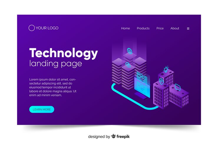 Vector gratuito página de inicio del concepto de tecnología en tonos violetas