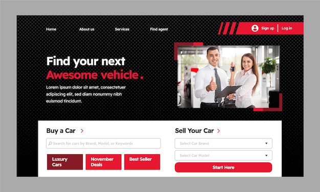 Vector gratuito página de inicio del concesionario de automóviles de diseño plano