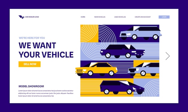 Página de inicio del concesionario de automóviles de diseño plano
