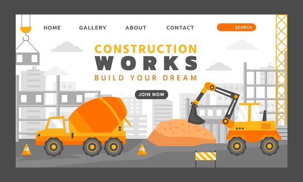 Página de inicio de construcción de diseño plano