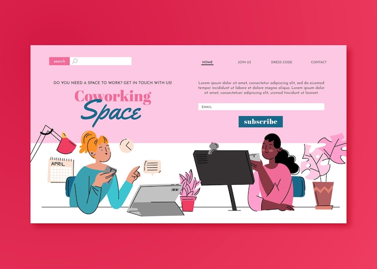 Vector gratuito página de inicio de coworking dibujada a mano plana