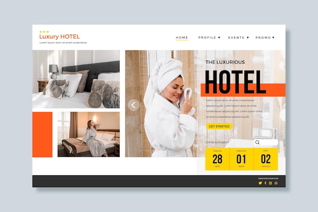 Vector gratuito página de inicio creativa del hotel con foto.