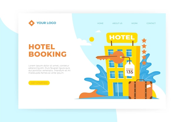 Página de inicio creativa del hotel con ilustración.