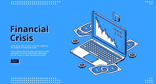 Página de inicio de crisis financiera con el icono del portátil