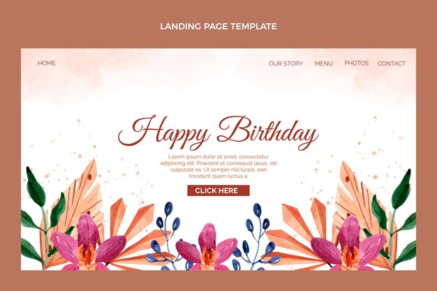 Página de inicio de cumpleaños de acuarela boho