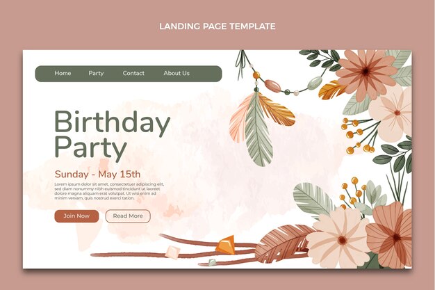 Página de inicio de cumpleaños de acuarela boho
