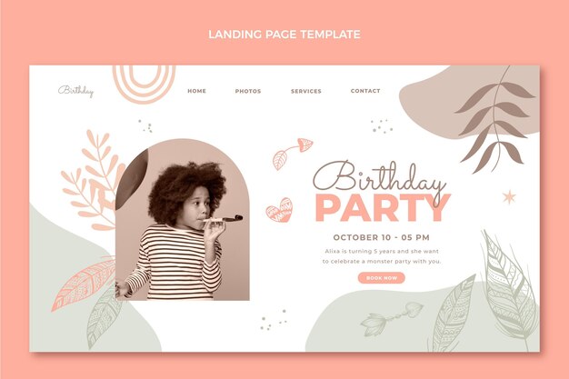 Página de inicio de cumpleaños boho dibujada a mano
